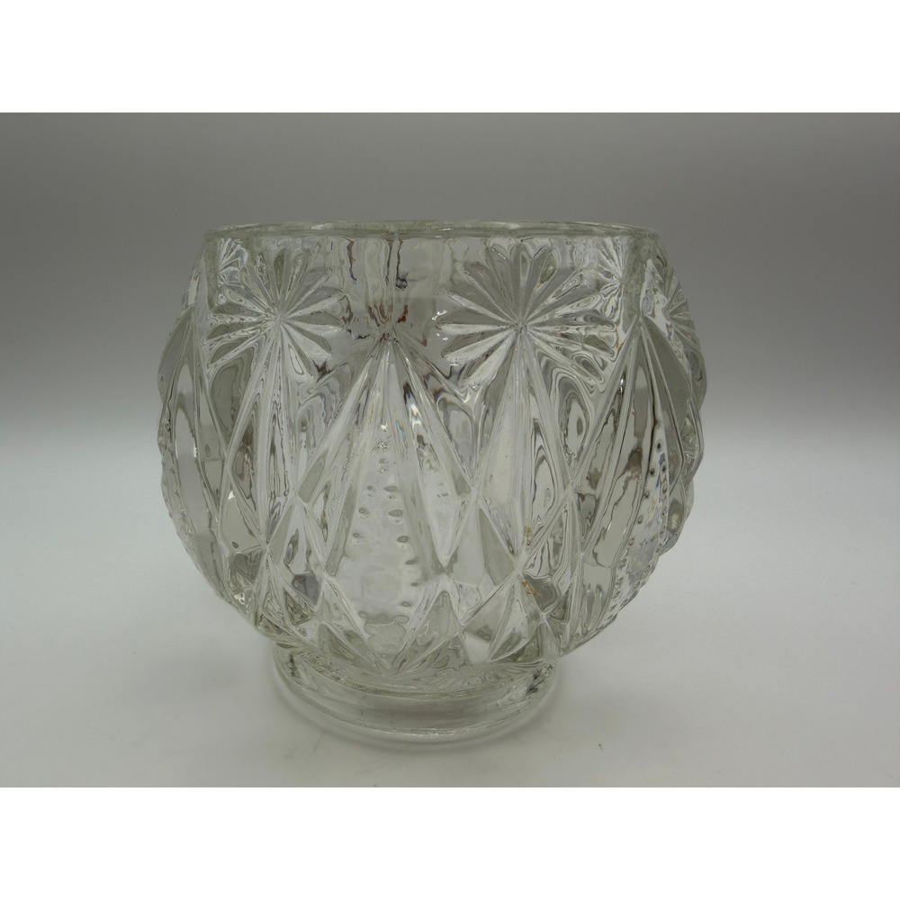 Vintage Avon Clear Pressed Glass Diamond Sunburst Votive Candle Holder F410